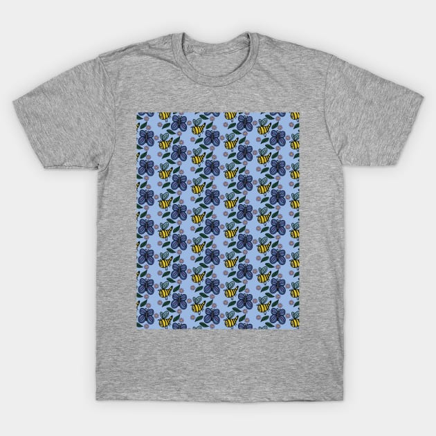 Butterflies & Bees Vector Pattern T-Shirt by LozzieElizaDesigns